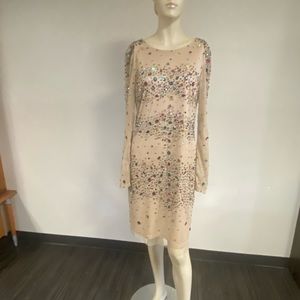 Adrianna Papell Natural Beaded Evening Dress
